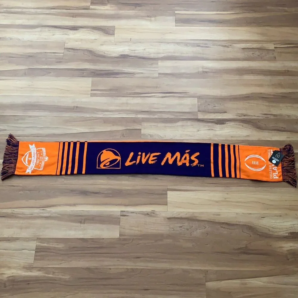 Taco Bell College Football Playoff Scarf Clemson Acrylic Orange Purple NWT
